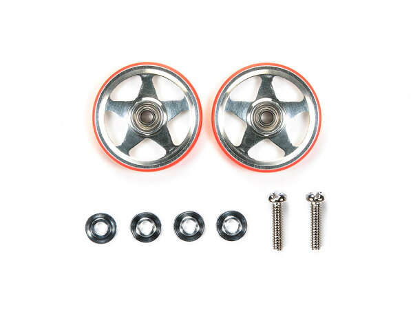 TAMIYA 타미야 미니사구 특별기획상품(파츠) 19mm 플라링 포함 알루미늄 베어링 롤러(5본 스포크)(레드) 95396 이미지 1