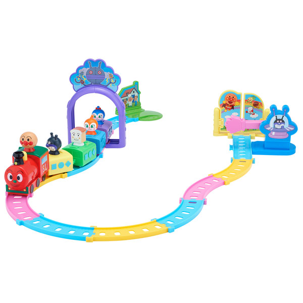 Bandai Anpanman Tekorogashi de Oshaberi Suruyo* Anpanman Hajimete Rail & SL-man Set DX gambar 1