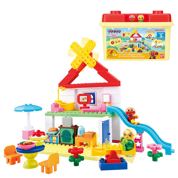 Bandai BlockLabo Pan Koujou to Ookina Ouchi ga Tsukureru! Anpanman Block Bucket gambar 1