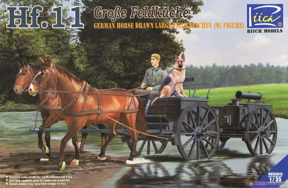 Riich Model German HF.11 Horse-Drawn Carriage Large Field Kitchen Horse + Soldier &amp; Dog Bild 2
