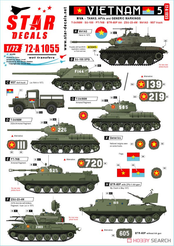 Star Decals Vietnam # 5. NVA North Vietnamese Tanks and AFVs Markings. (Decal) gambar 3