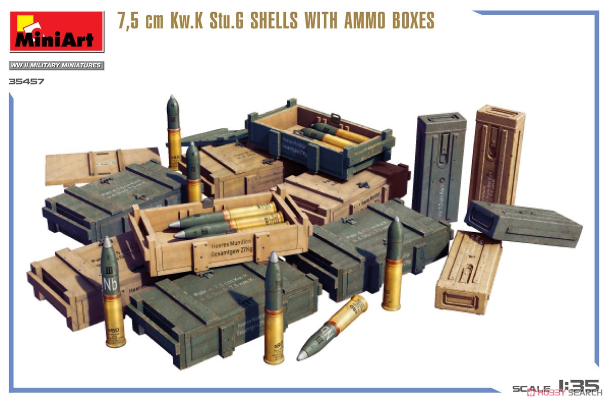 Mini Art 7,5 cm Kw.K Stu.G SHELLS WITH AMMO BOXES (Plastic model) hình ảnh 3