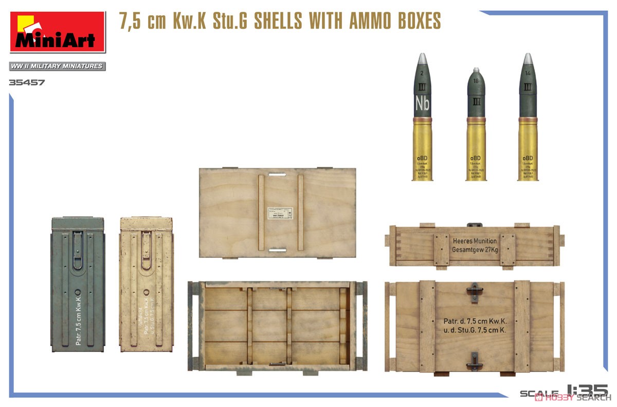 Mini Art 7,5 cm Kw.K Stu.G SHELLS WITH AMMO BOXES (Plastic model) hình ảnh 4
