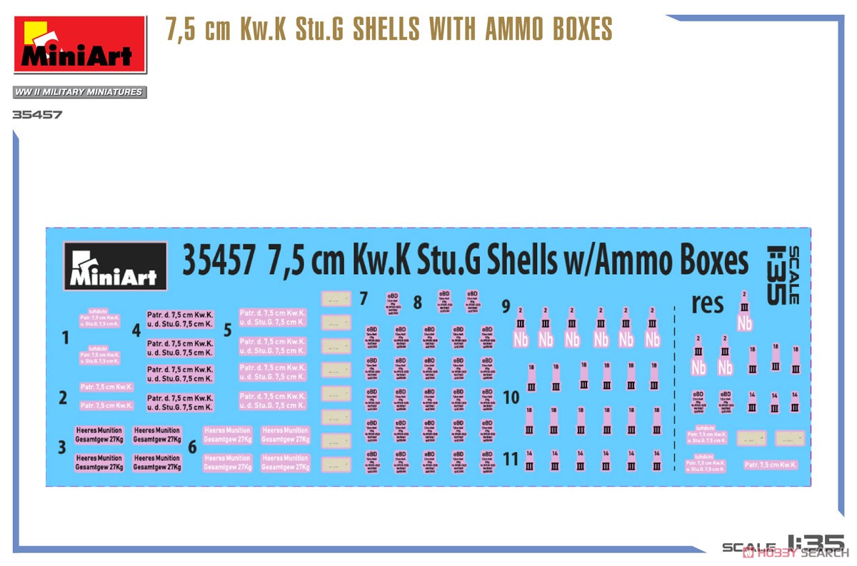Mini Art 7,5 cm Kw.K Stu.G SHELLS WITH AMMO BOXES (Plastic model) hình ảnh 5