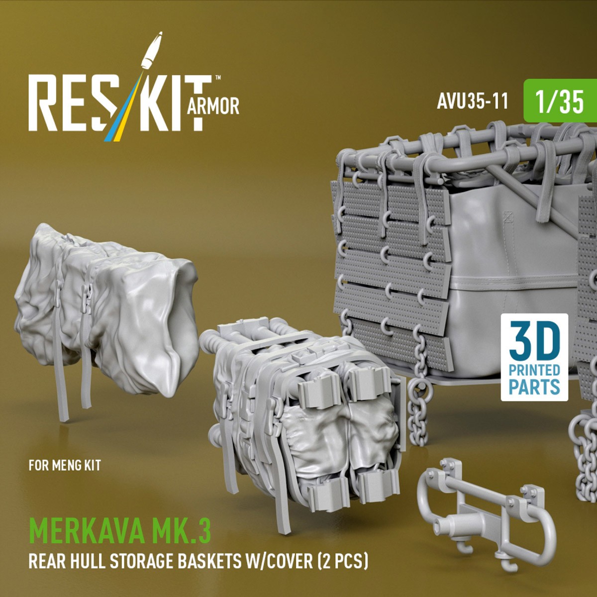 Reskit 梅卡瓦Mk.3后部车体储物篮带盖(2件装)用于Meng套件(塑料模型) 图片 4