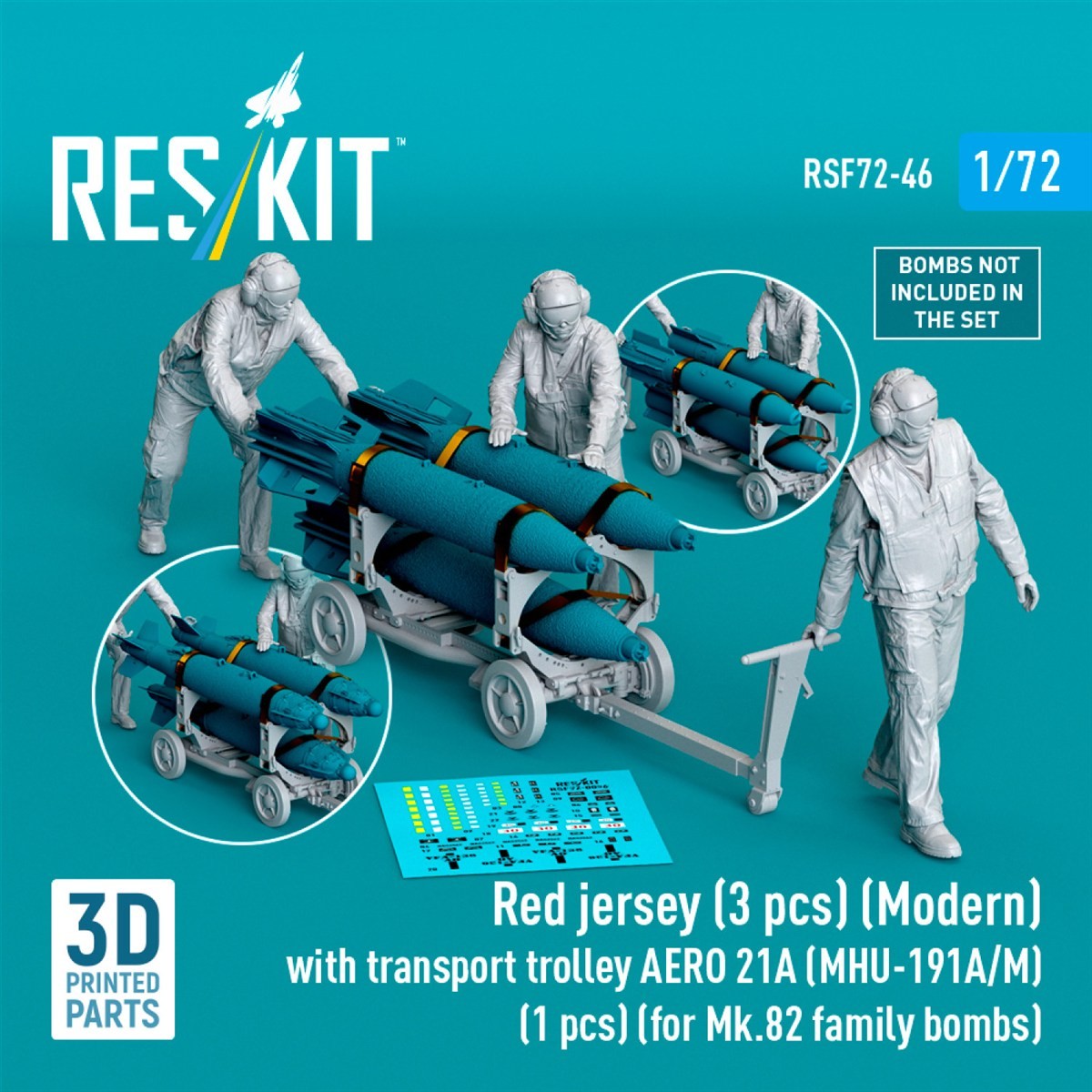 Reskit 红色工作服 (3件) (现代) 配运输推车 AERO 21A (MHU-191A/M) (用于Mk.82系列炸弹) (塑料模型) 图片 2