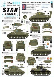 Star Decals British Tanks in France `44. Sherman Mk VC Firefly, Sherman Mk I Hybrid, Sherman Mk II and Sherman Mk III. (Decal)
