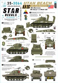 Star Decals US 70th Tank Battalion - Utah-Beach. M4 Sherman, M4 Sherman Dozer Tank and M4A1 DD Sherman. (Decal)