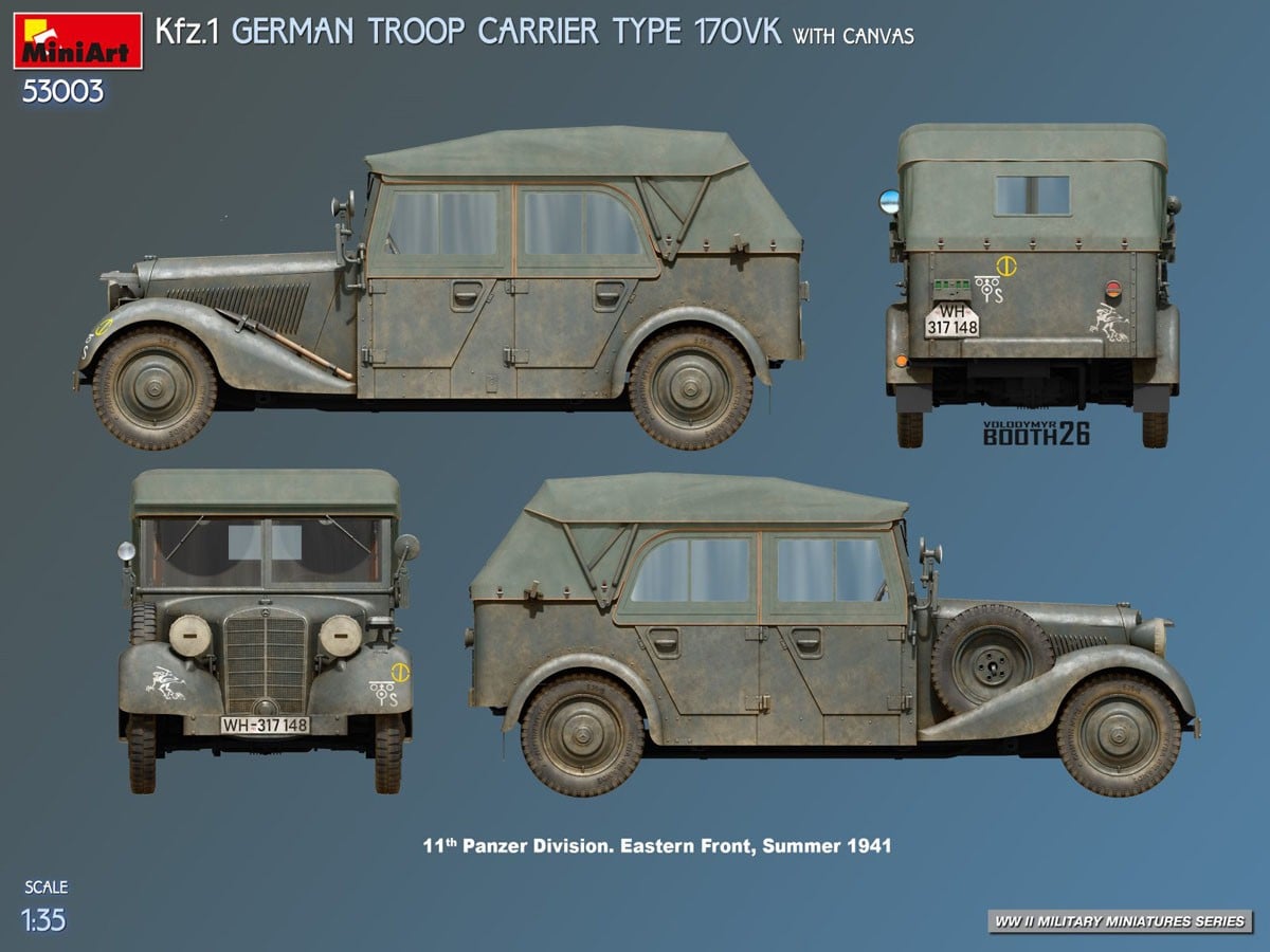 Mini Art Kfz.1 GERMAN TROOP CARRIER TYPE 170VK WITH CANVAS imagen 8