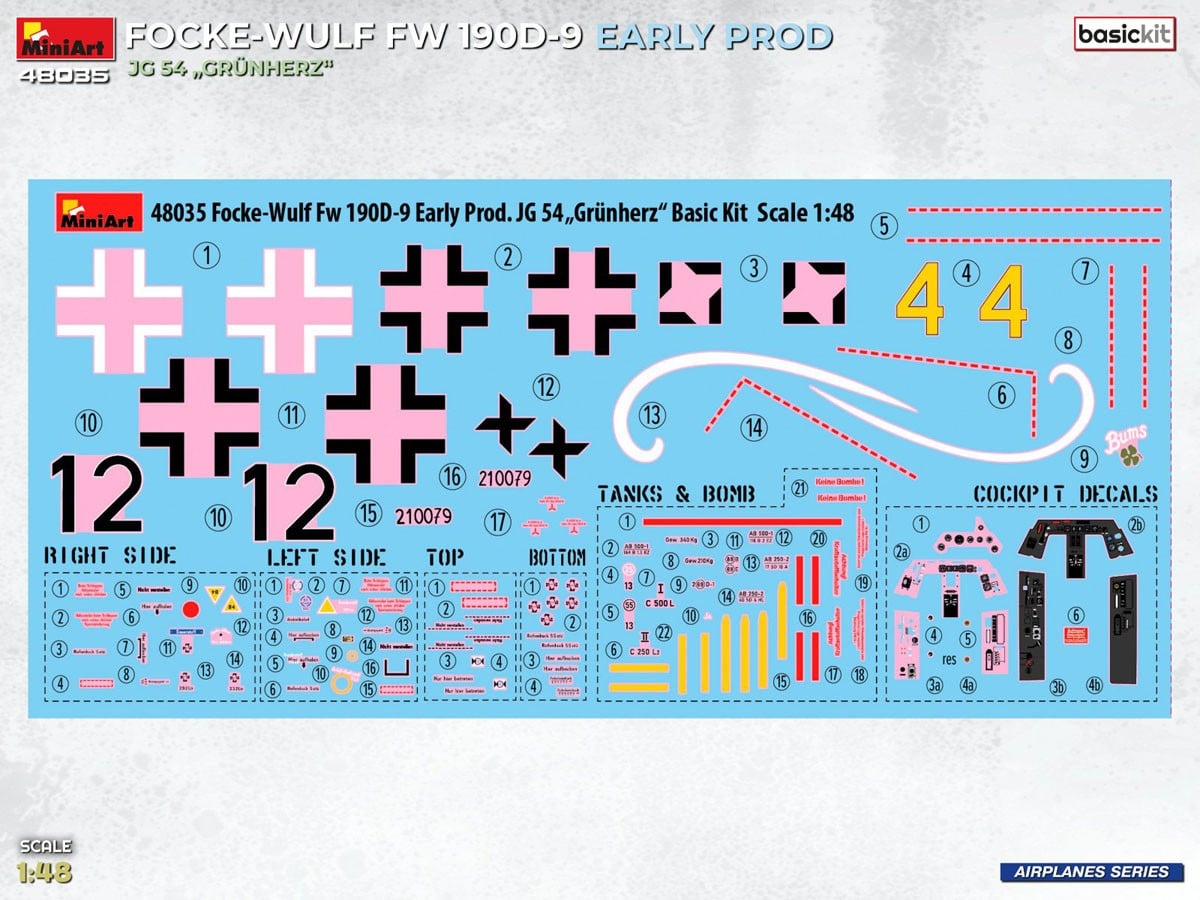 Mini Art FOCKE-WULF FW 190D-9 EARLY PROD. JG 54 `Grunherz` BASIC KIT. (Plastic model) gambar 4