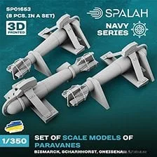 Spalah 比斯麥號、沙恩霍斯特號、格奈森瑙號、鐵必制號用防雷具比例模型套組(8件)(塑膠模型) 圖片 1