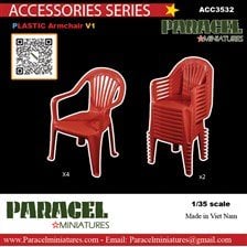 Paracel Miniatures Plastic Arm Chairs v1 (Set of 6) (Plastic model)