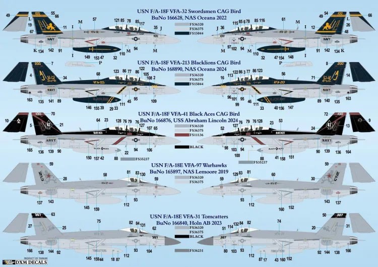 DXM Decals USN F/A-18E & F/A-18F VFA-31/32/41/97/213 데칼 세트 이미지 6