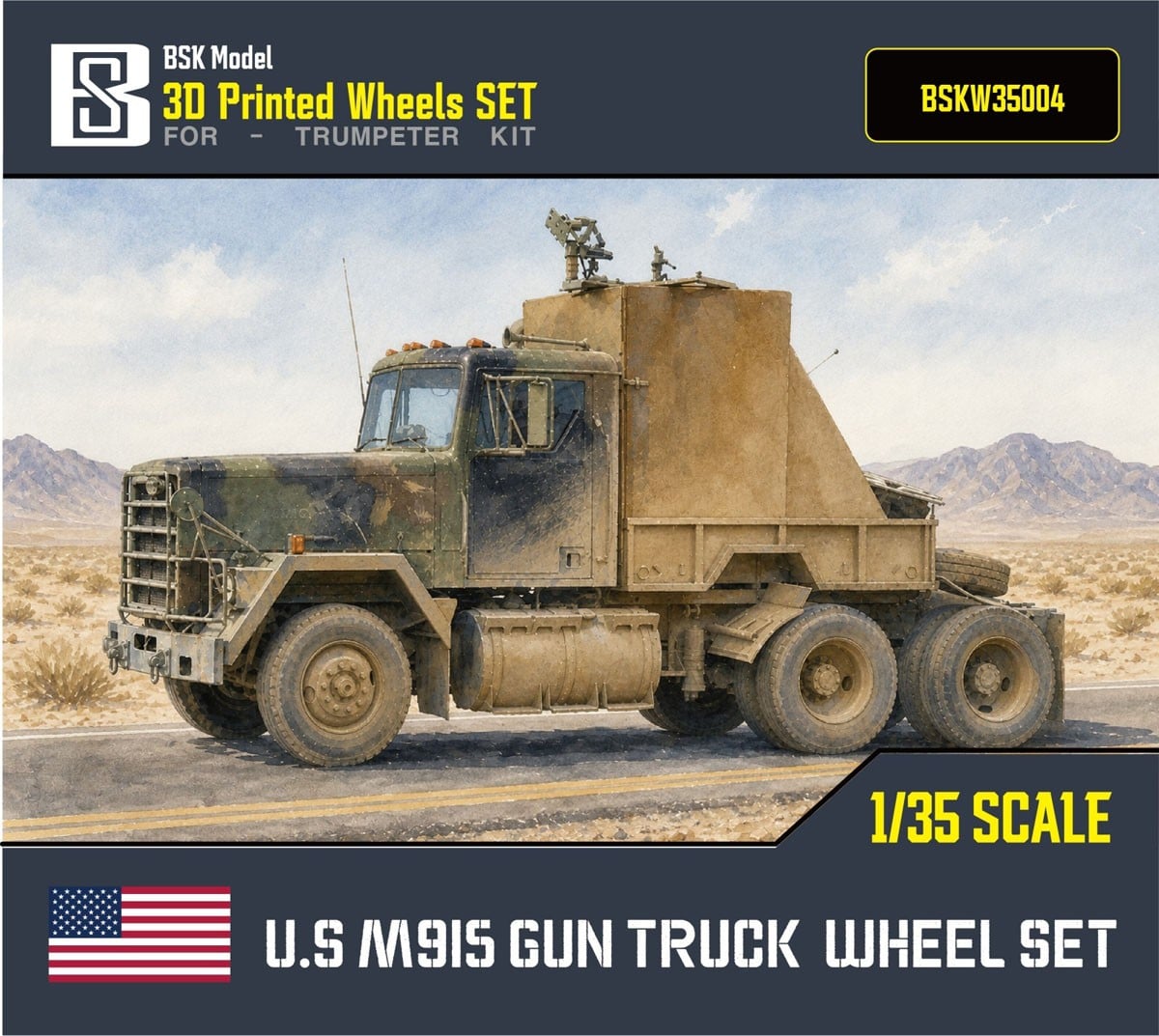 BSK Model US Army M915 Gun Truck Weighted Wheels Set (for Trumpeter) gambar 2