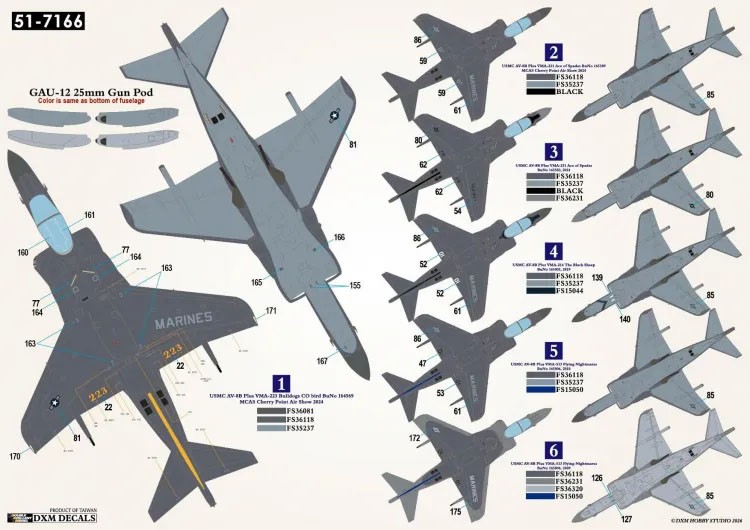 DXM Decals USMC AV-8B+ Harrier II VMA-214/223/231/513 gambar 5