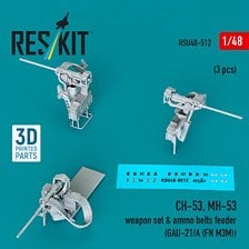 Reskit CH-53, MH-53 weapon set &amp; ammo belts feeder (GAU-21/A (FN M3M)) (3 pcs) (Plastic model)