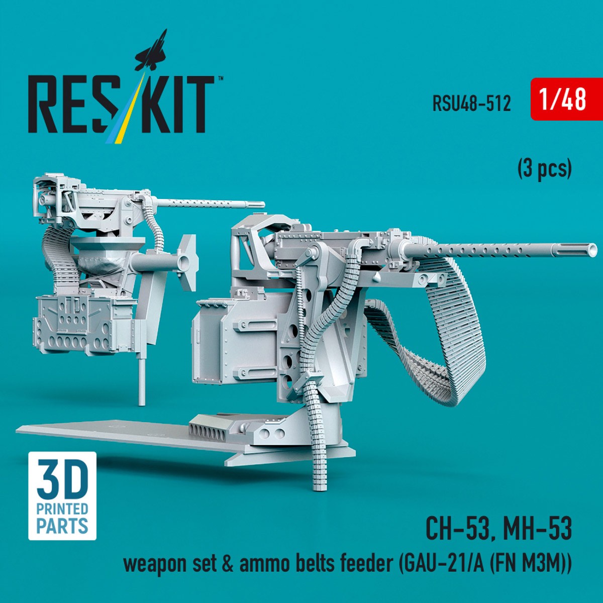 Reskit CH-53, MH-53 weapon set &amp; ammo belts feeder (GAU-21/A (FN M3M)) (3 pcs) (Plastic model) 图片 3
