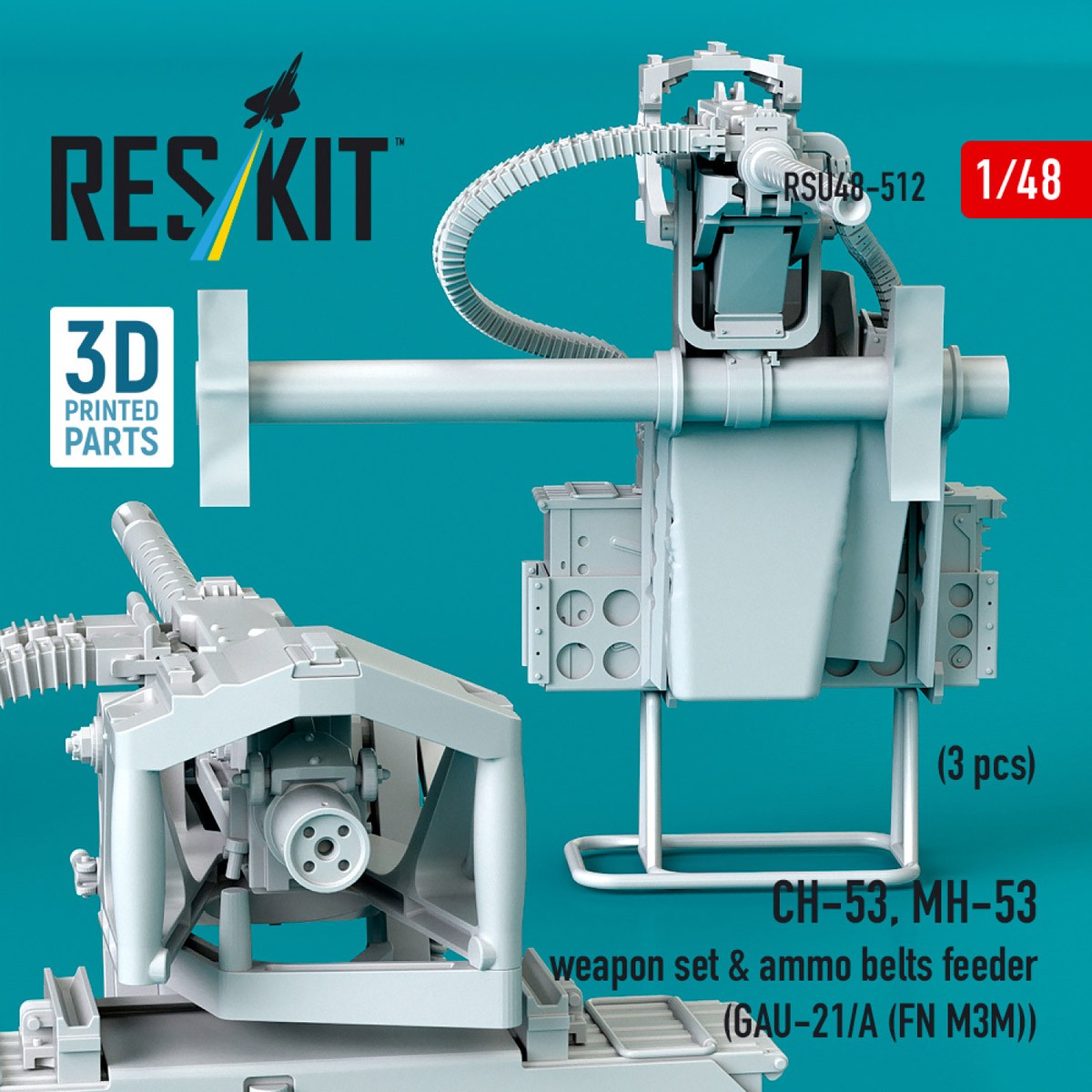 Reskit CH-53, MH-53 weapon set &amp; ammo belts feeder (GAU-21/A (FN M3M)) (3 pcs) (Plastic model) 图片 4