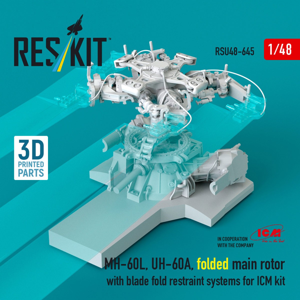 Reskit MH-60L, UH-60A, folded main rotor with blade fold restraint systems (for ICM kit) (Plastic model) image 3