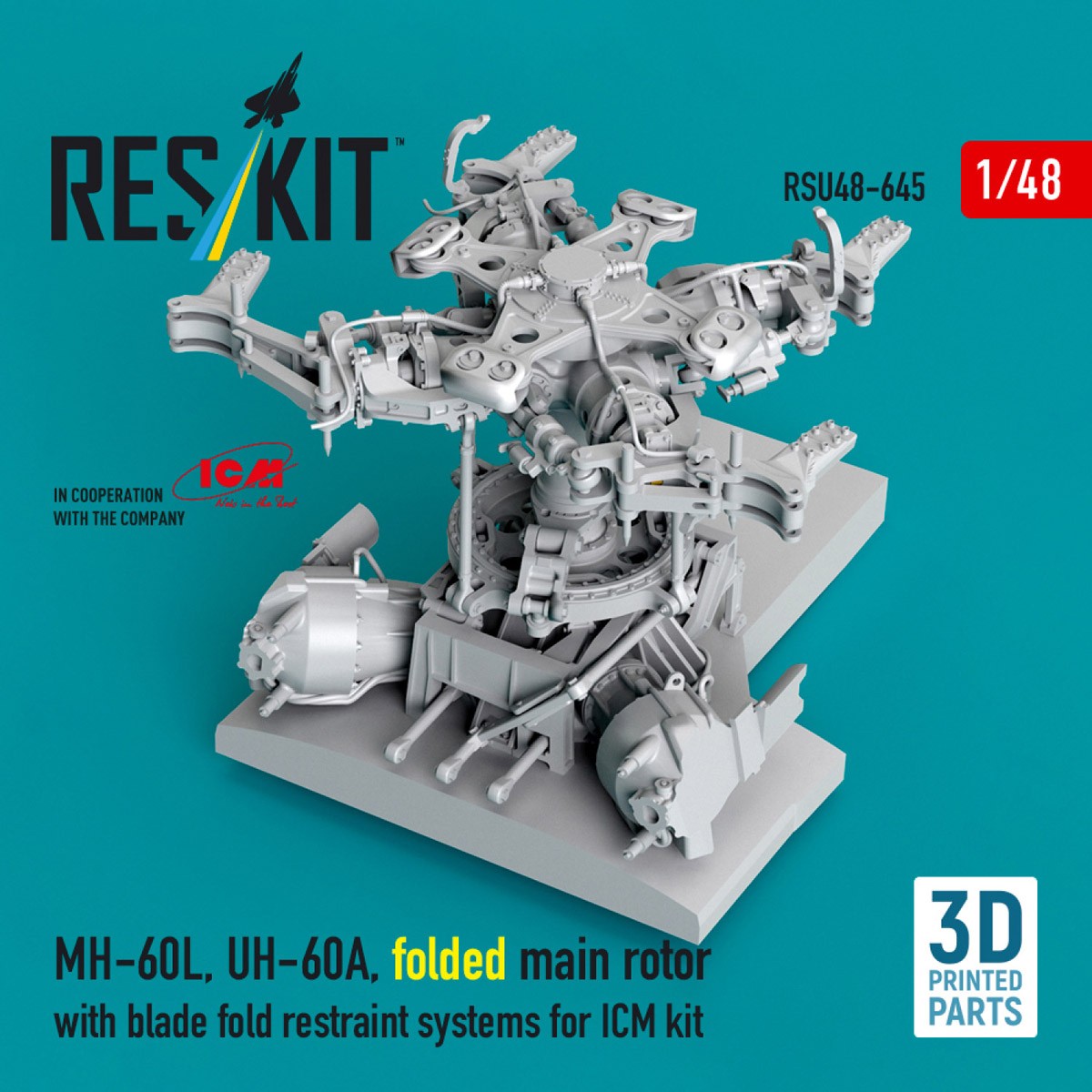 Reskit MH-60L, UH-60A, folded main rotor with blade fold restraint systems (for ICM kit) (Plastic model) image 4