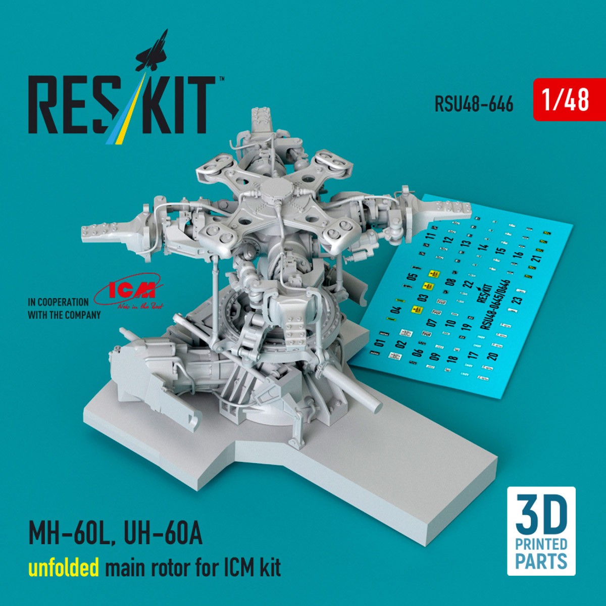 Reskit MH-60L, UH-60A, unfolded main rotor (for ICM kit) (Plastic model) Bild 2