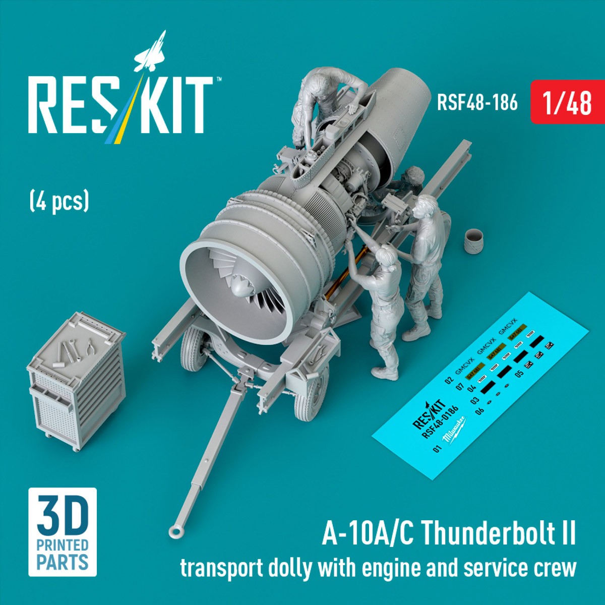 Reskit A-10A/C Thunderbolt II transport dolly with engine and service crew (4 pcs) (Plastic model) image 2