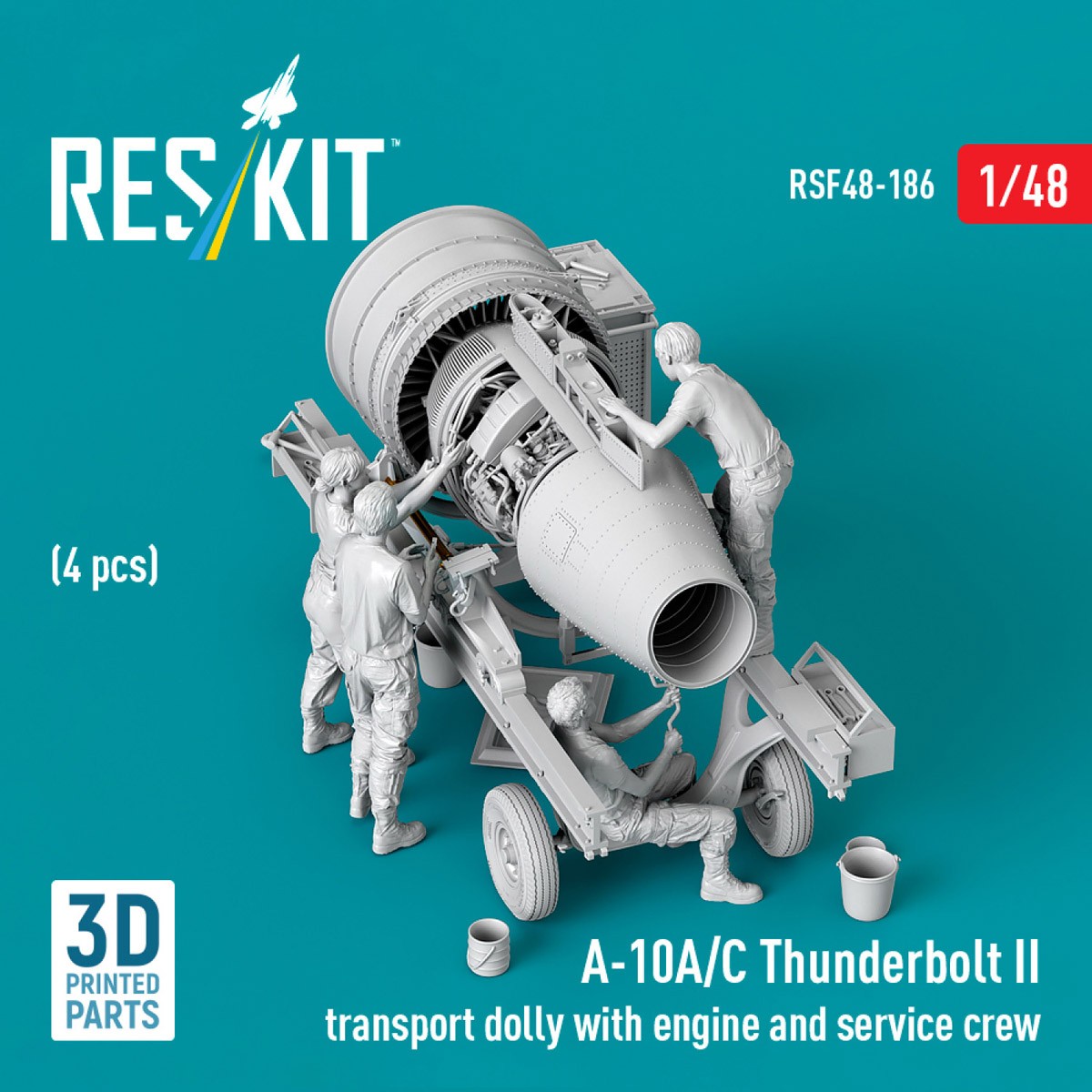 Reskit A-10A/C Thunderbolt II transport dolly with engine and service crew (4 pcs) (Plastic model) image 3