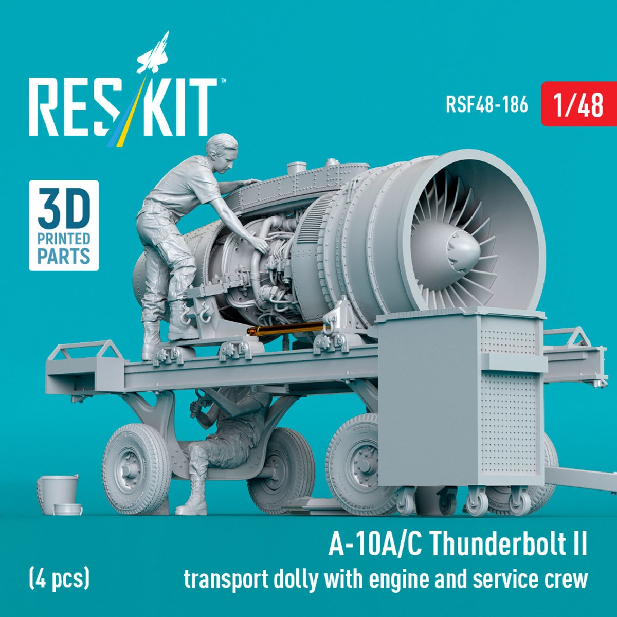 Reskit A-10A/C Thunderbolt II transport dolly with engine and service crew (4 pcs) (Plastic model) image 4