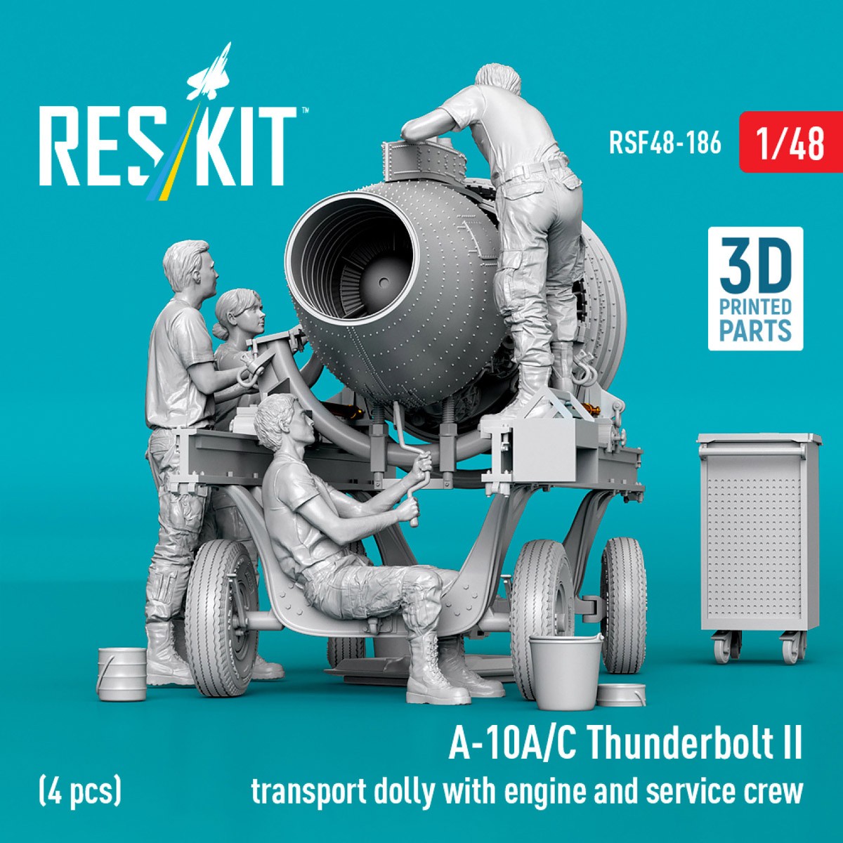 Reskit A-10A/C Thunderbolt II transport dolly with engine and service crew (4 pcs) (Plastic model) image 5