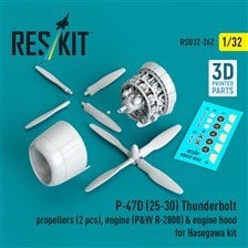 Reskit P-47D (25-30) Thunderbolt Propellers (2 pcs), Engine (P&amp;W R-2800) &amp; Engine Hood (for Hasegawa) (Plastic model) image 1