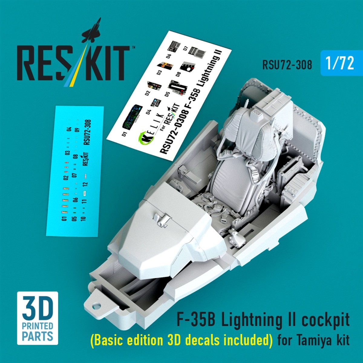 Reskit F-35B Lightning II Cockpit (Basic Edition 3D Decals Included) (for Tamiya) (Plastic model) gambar 2