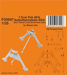 CMK 7.5cm Pak 40/4. Selbstfahrlafette RSO - Gun Travel Lock (front and rear) (for Miniart kit) (Plastic model)