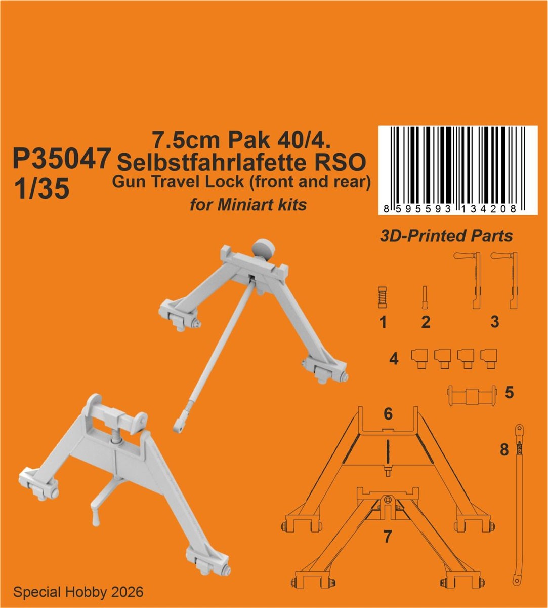 CMK 7,5cm Pak 40/4. Selbstfahrlafette RSO - Geschützfahrsperre (vorne und hinten) (für Miniart Bausatz) (Plastikmodell) Bild 3