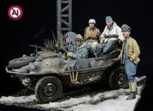 D-Day Miniatures Studio `Platz der Leibstandarte`, Kharkov 1943 - Fritz Witt &amp; LSSAH Schwimmwagen Crew (5 Figures) (Plastic model)
