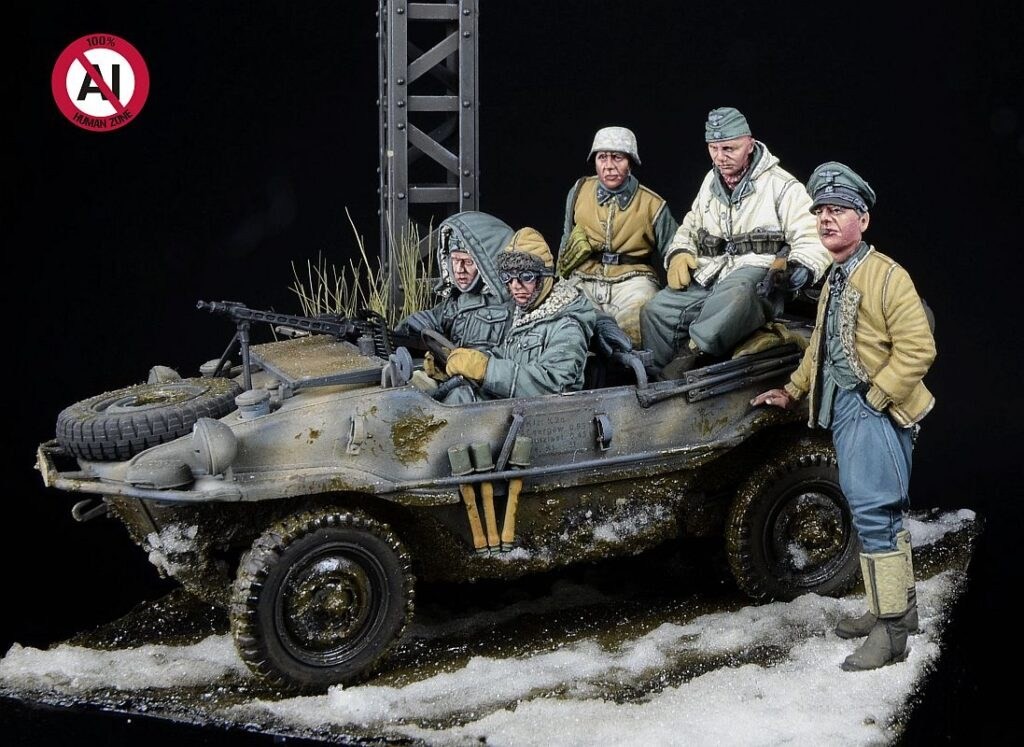 D-Day Miniatures Studio `Platz der Leibstandarte`, Kharkov 1943 - Fritz Witt &amp; LSSAH Schwimmwagen Crew (5 Figures) (Plastic model) image 2