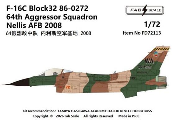 FAB Scale F-16C Block32 86-0272 64th Aggressor Squadron Nellis AFB 2008 imagen 2
