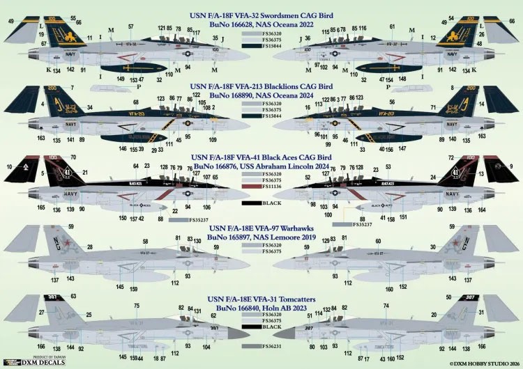 DXM Decals U.S.NAVY 슈퍼 호넷 E&F VFA-31/32/41/97/213 데칼 세트 이미지 6