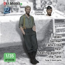 Def.Model WWII German Tank crew rest leaning against the Tank (2) (1Fig. 2head) (Plastic model)