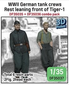 Def.Model WWII German tank crews set rest leaning front of Tiger-1 (2Fig. 4head) (Plastic model)