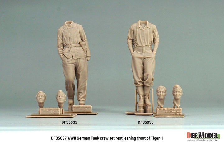 Def.Model WWII German tank crews set rest leaning front of Tiger-1 (2Fig. 4head) (Plastic model) image 3