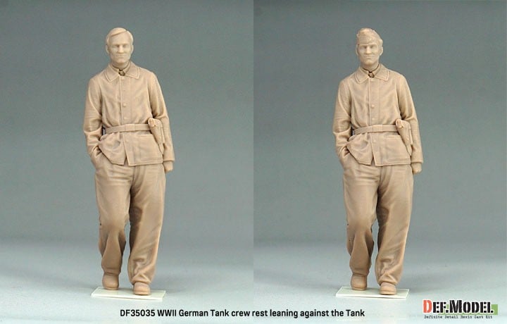 Def.Model WWII German tank crews set rest leaning front of Tiger-1 (2Fig. 4head) (Plastic model) image 5
