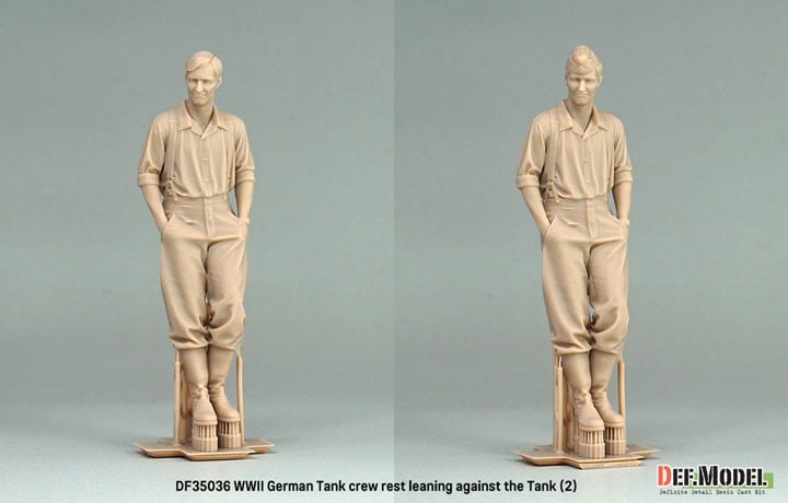 Def.Model WWII German tank crews set rest leaning front of Tiger-1 (2Fig. 4head) (Plastic model) image 6