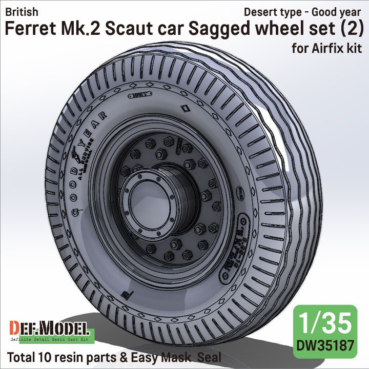 Def.Model British Ferret Mk.2 Scaut car Sagged wheel set (2) Desert type - Good year (for Airfix) gambar 2