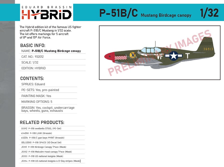 Eduard P-51B/C 머스탱 버드케이지 캐노피 하이브리드 (프라모델) 이미지 2