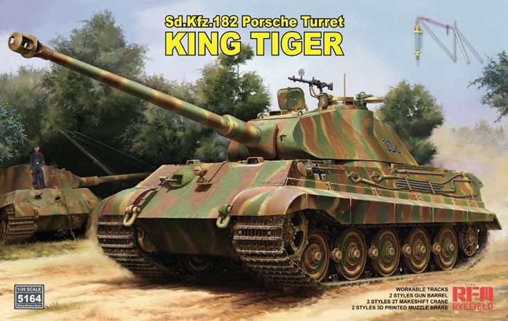 Rye Field Model Sd.Kfz.182 キングタイガー ポルシェ砲塔 w/2トンシンプルクレーン & 可動式履帯 (プラモデル) 画像 2