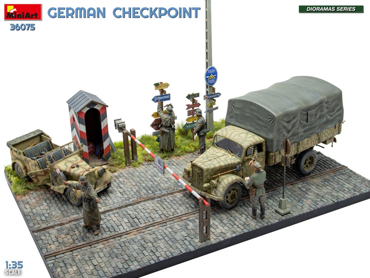Mini Art 독일군 검문소. 3T 화물 트럭 3,6-36S & Kfz.1 Type 170VK w/ 헌병대. 빅 세트 (프라모델) 이미지 5