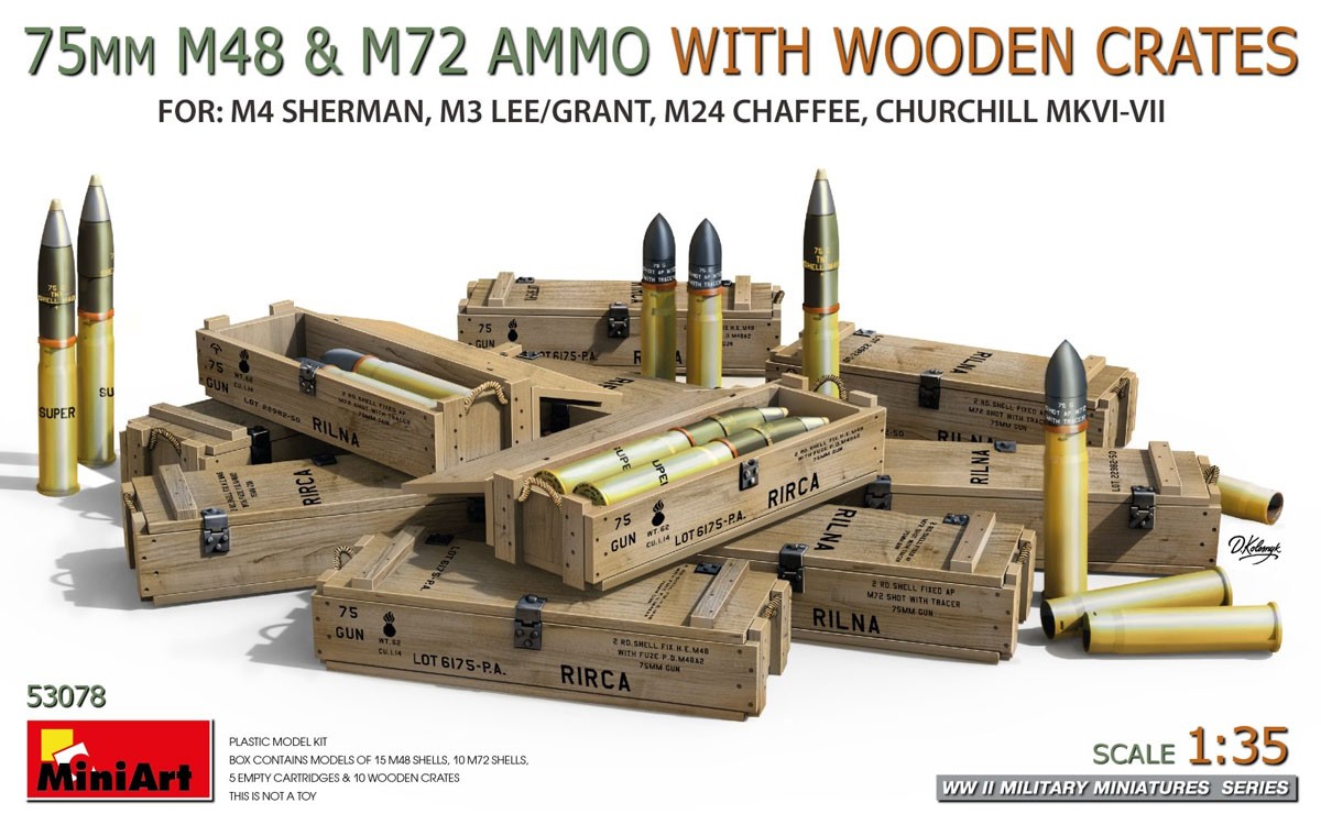 Mini Art 75mm M48 &amp; M72 AMMO w/WOODEN CRATES (Plastic model) imagen 2