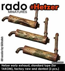 Rado Miniatures WWII Hetzer early exhaust srandard type factory new and dented (Set of 3) (for TAKOM) (Plastic model) รูปภาพ 1