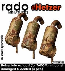 Rado Miniatures WWII Hetzer late exhaust shrapnel damaged &amp; dented (Set of 3) (for TAKOM) (Plastic model)