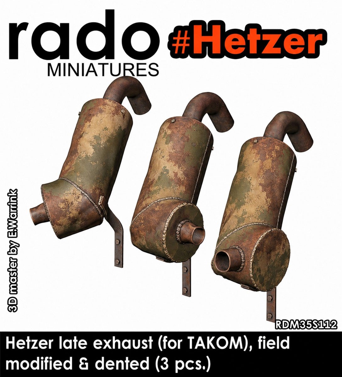 Rado Miniatures WWII Hetzer late exhaust field modified &amp; dented (Set of 3) (for TAKOM) (Plastic model) รูปภาพ 2